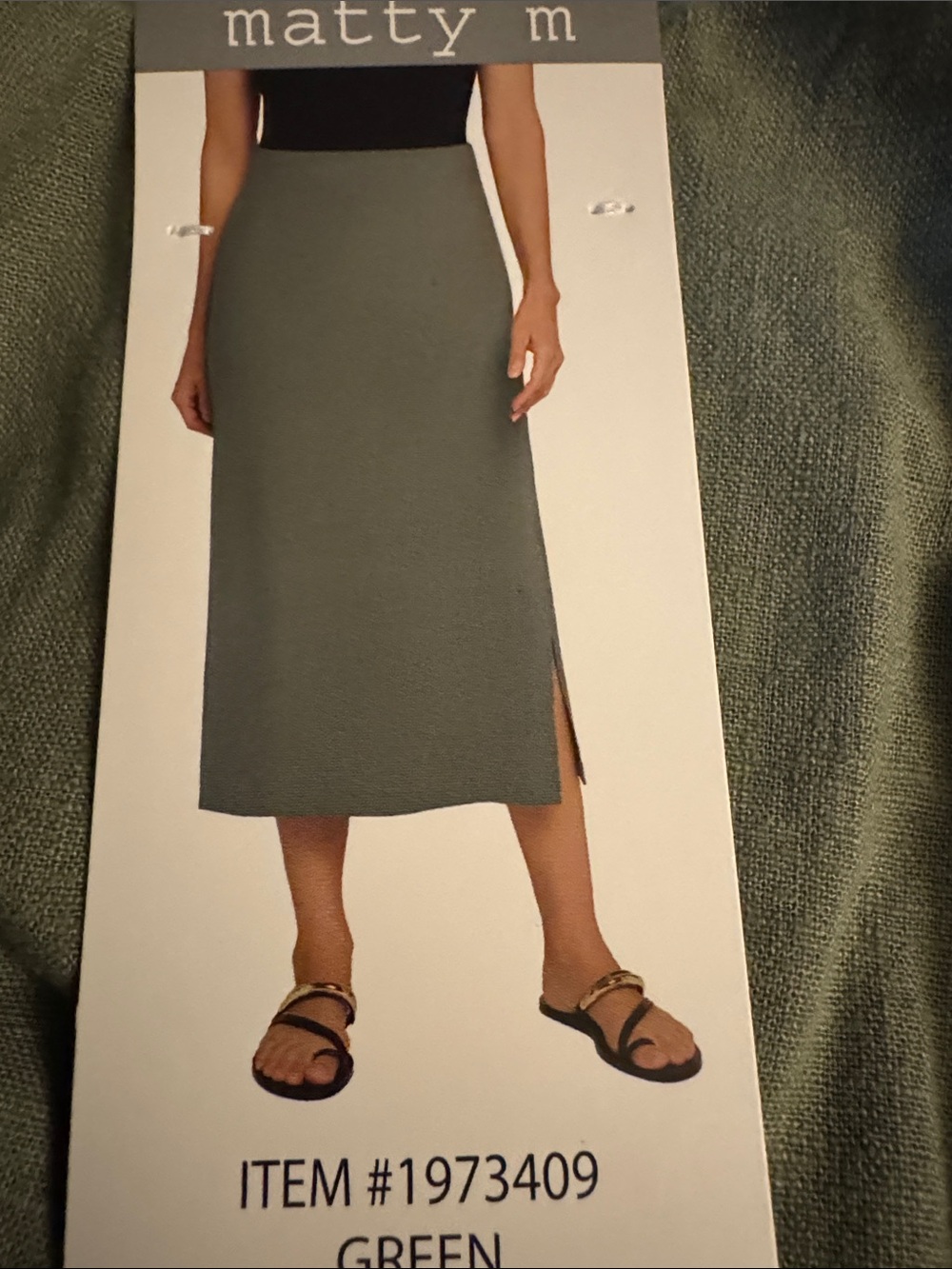 Matty M Olive Green Midi Skirt with Side Slit